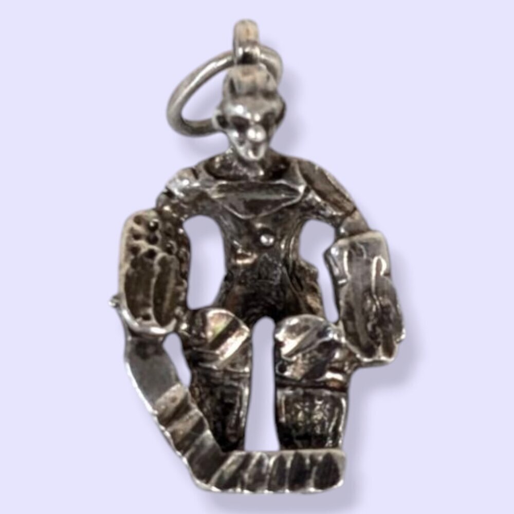 V. Sterling Hockey Goalie Charm